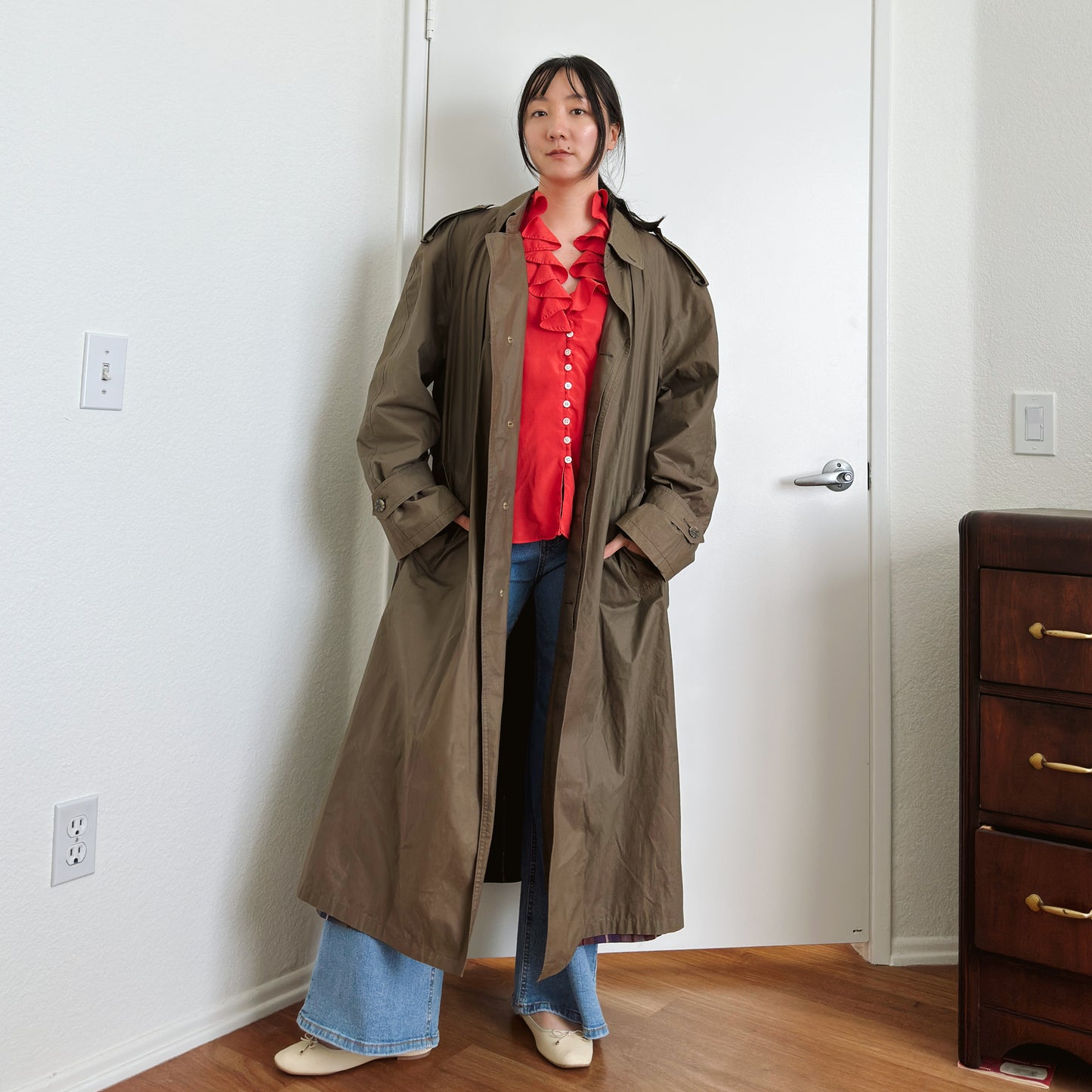 90's Brown Midi Trench Coat | XL