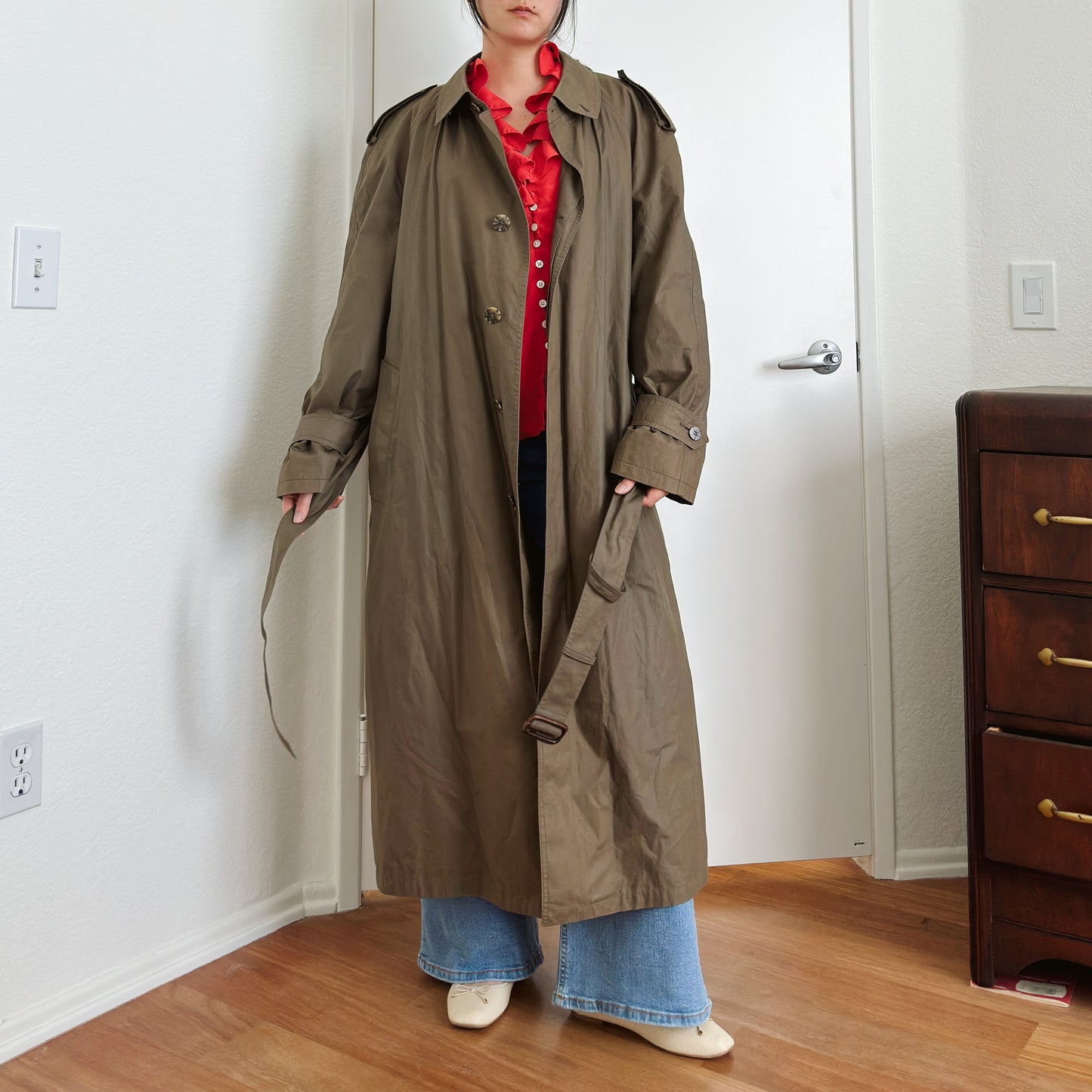 90's Brown Midi Trench Coat | XL