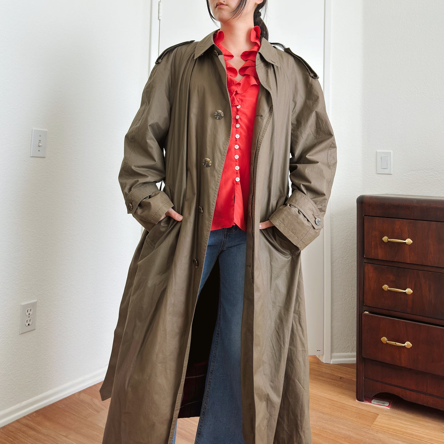 90's Brown Midi Trench Coat | XL