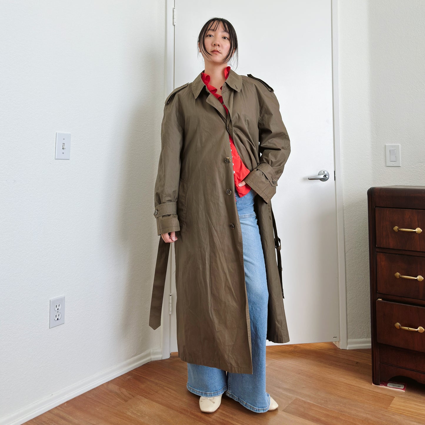 90's Brown Midi Trench Coat | XL