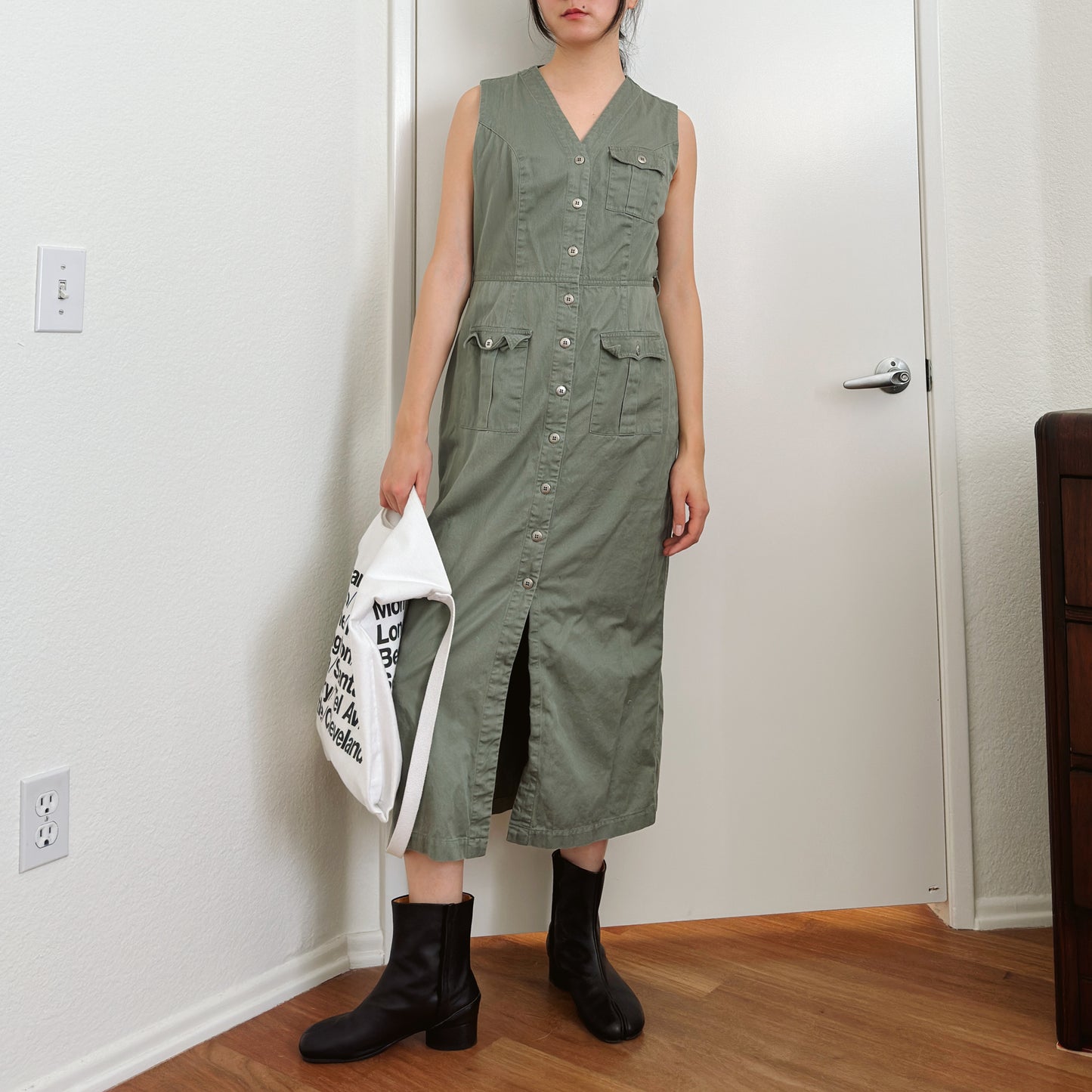 90's Olive Cargo Maxi Dress | M