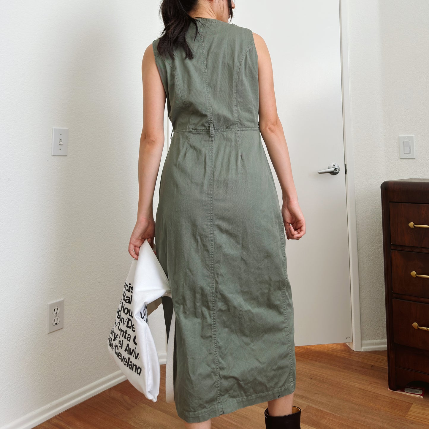 90's Olive Cargo Maxi Dress | M