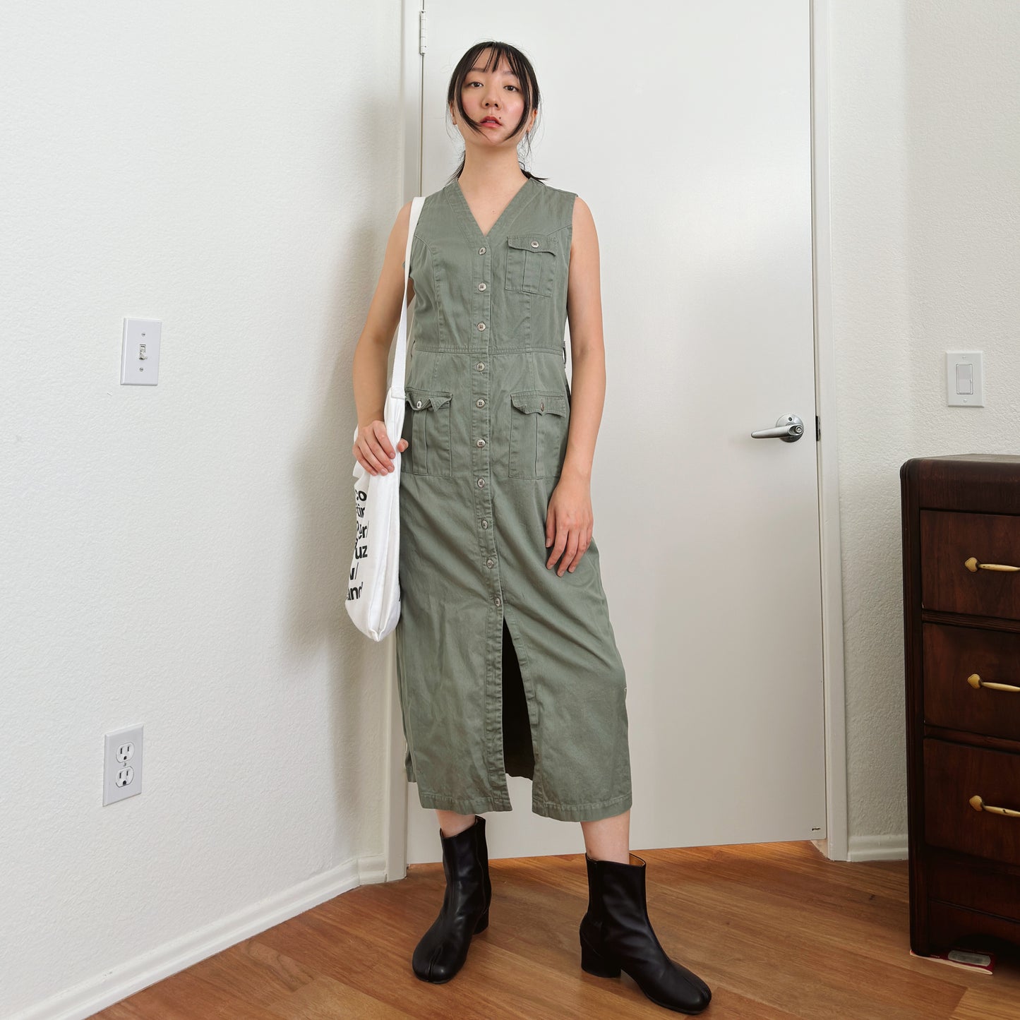 90's Olive Cargo Maxi Dress | M