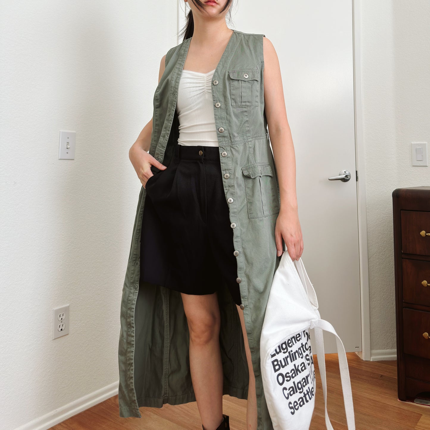 90's Olive Cargo Maxi Dress | M