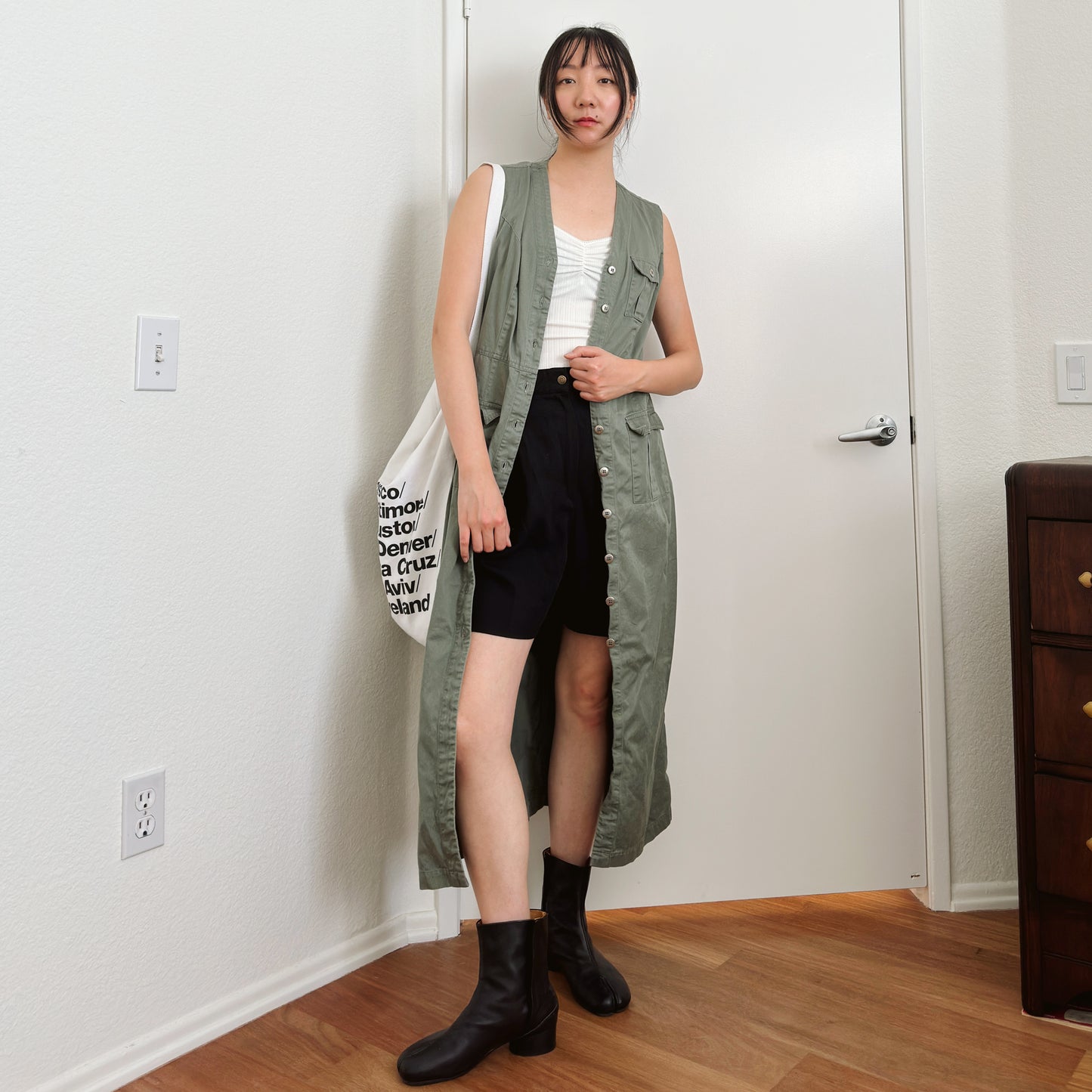 90's Olive Cargo Maxi Dress | M