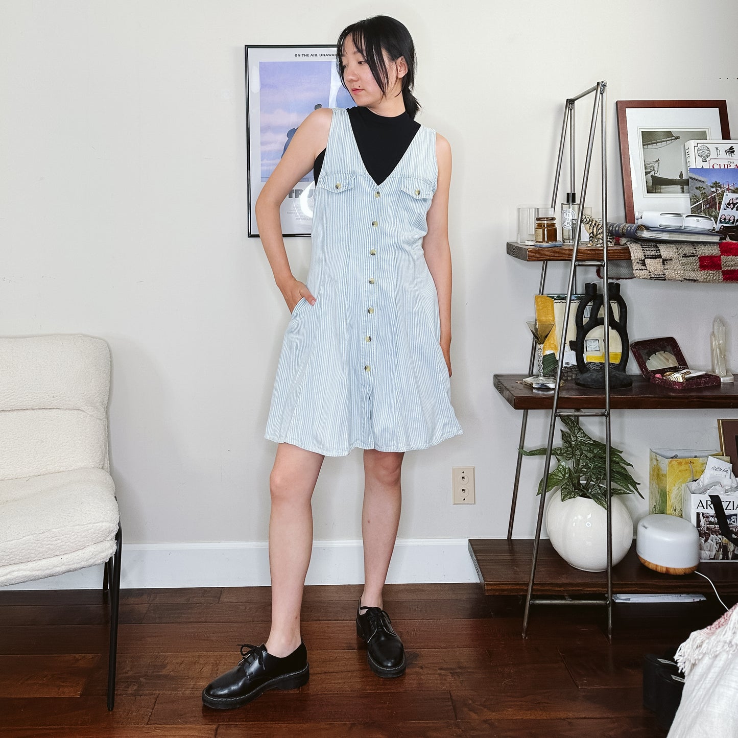 90's Stripe Denim Jumper Dress | S