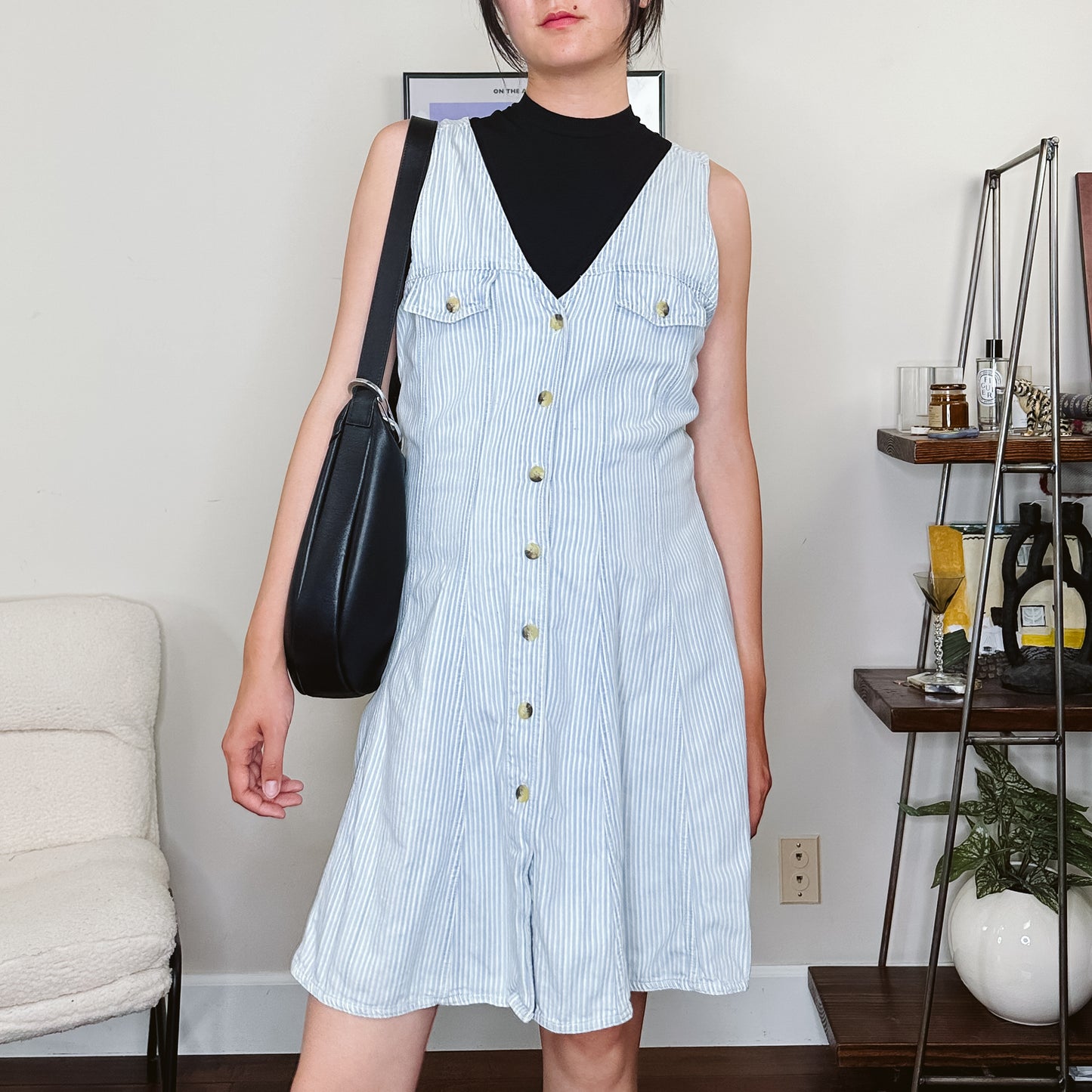 90's Stripe Denim Jumper Dress | S