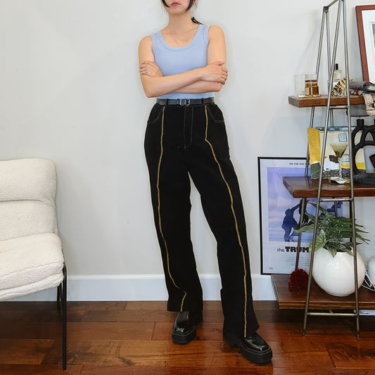 90's Contrast Stitch Suede Leather Pants | 1X