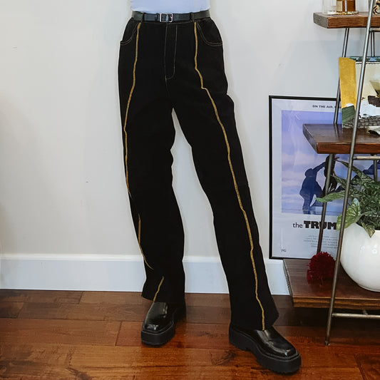 90's Contrast Stitch Suede Leather Pants | 1X