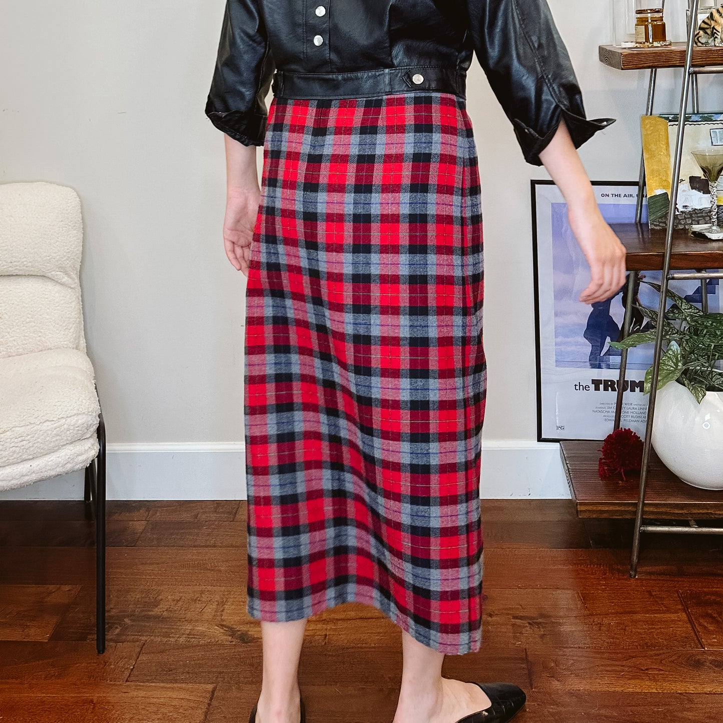 90's Faux Wrap Plaid Maxi Skirt | M