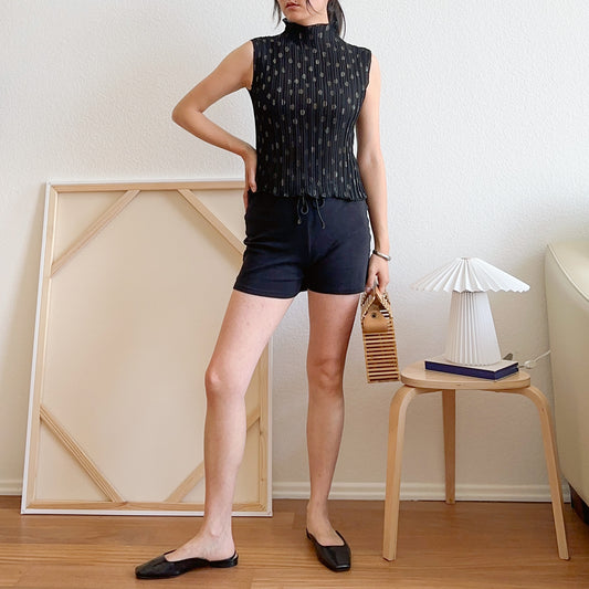 90's Plisse Mock Neck Polka Dot Tank Top | M