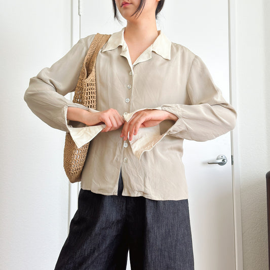 90's Silk Two Tone Collared Shirt | M