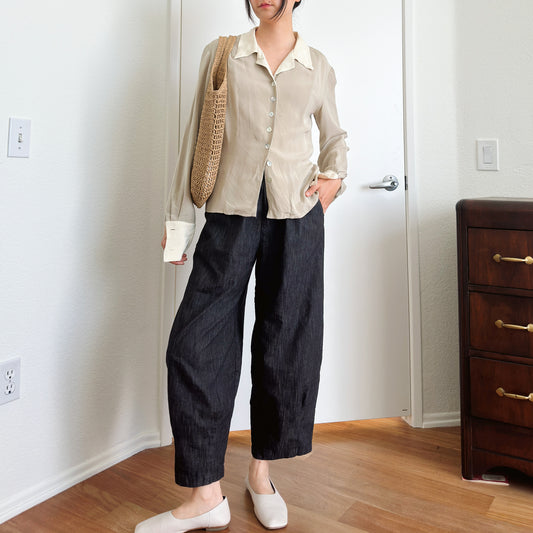 90's Silk Two Tone Collared Shirt | M