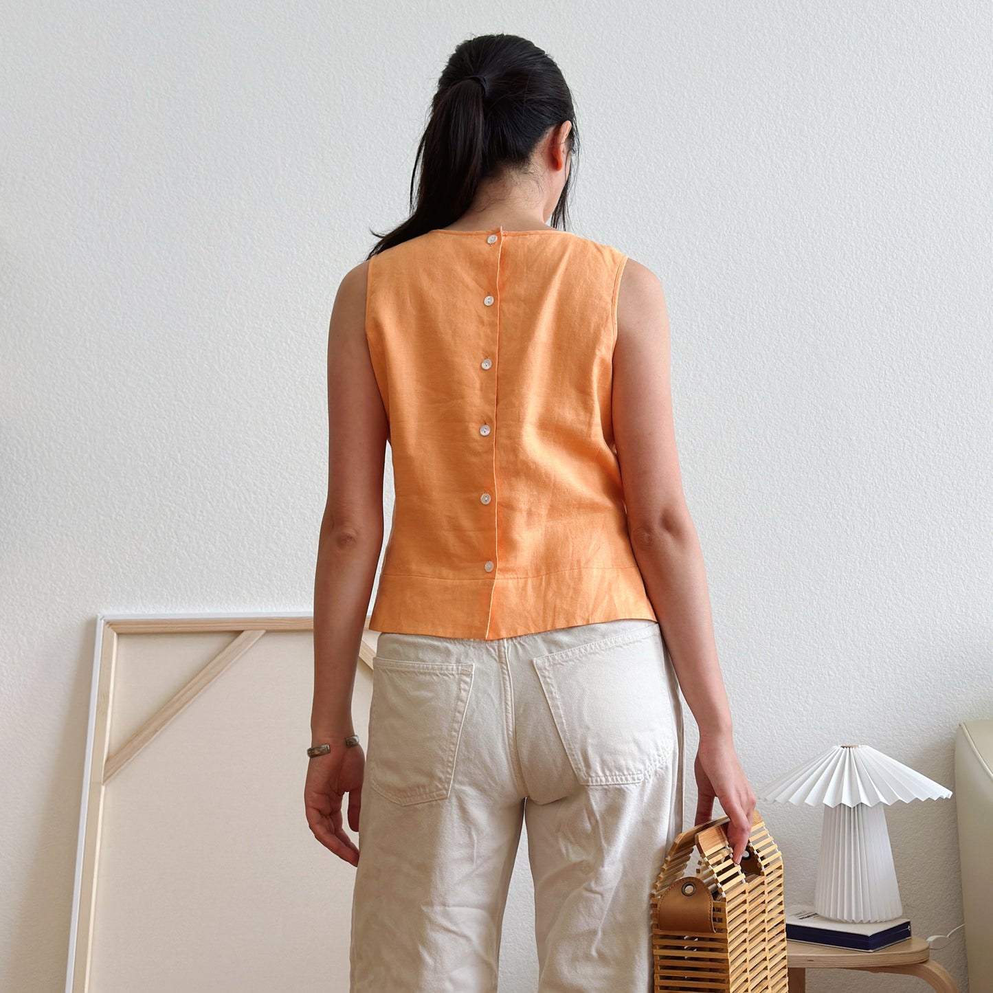 90's Tangerine Orange Linen Tank Top | M