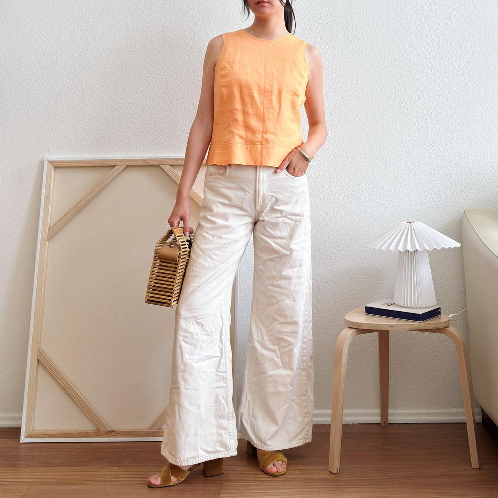 90's Tangerine Orange Linen Tank Top | M