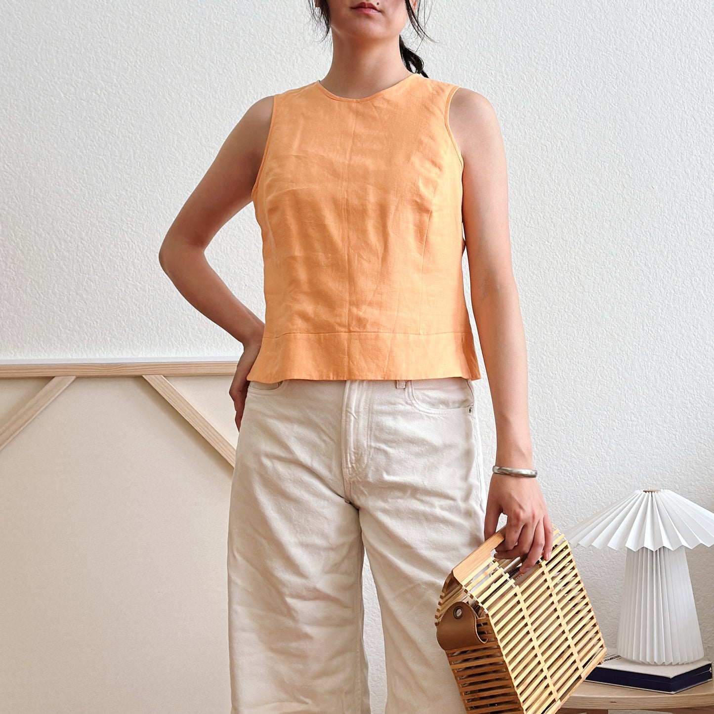 90's Tangerine Orange Linen Tank Top | M