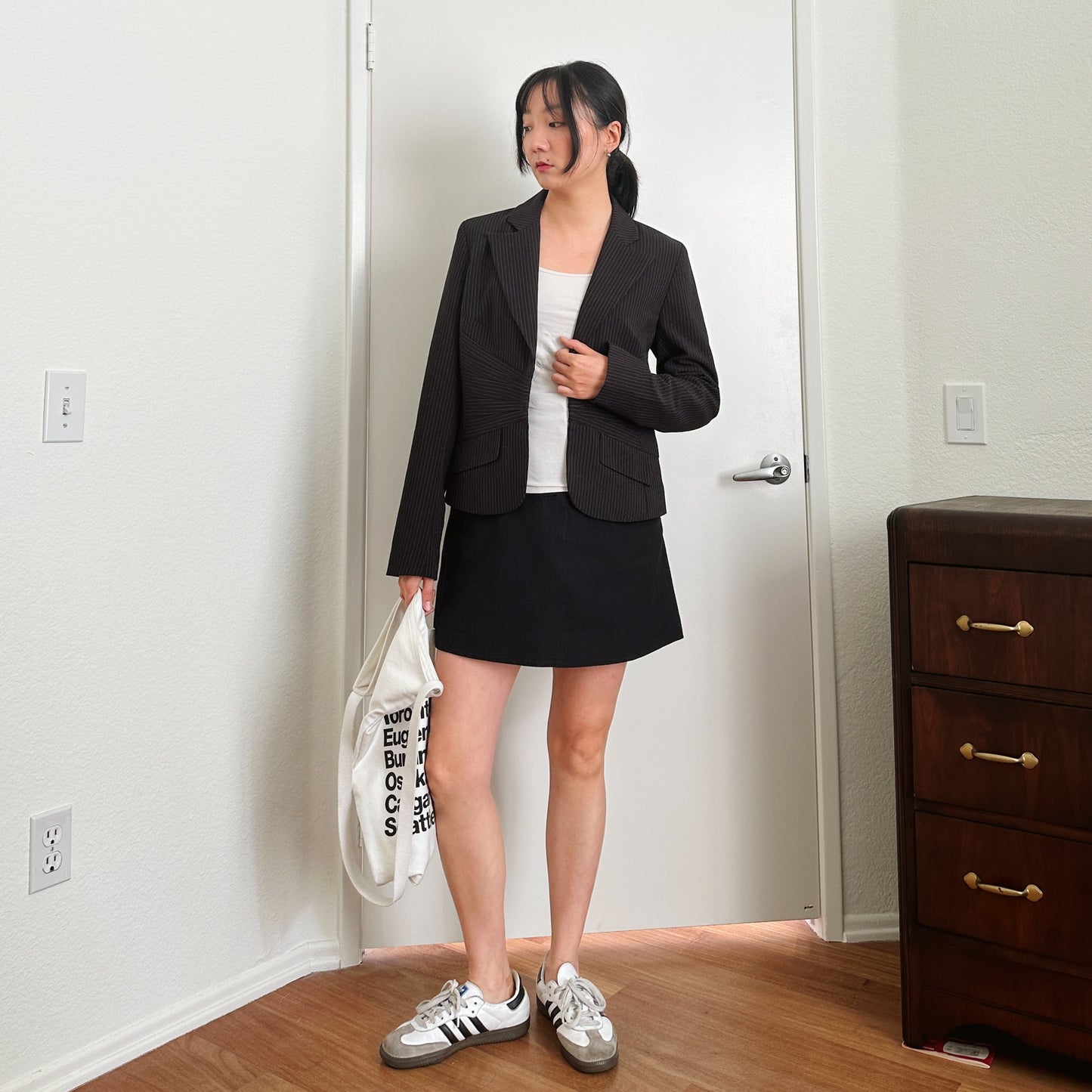 Cinched Waist Pinstripe Blazer | L