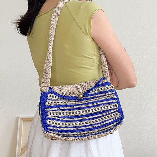 Cobalt Blue and Tan Woven Tab Purse