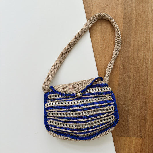 Cobalt Blue and Tan Woven Tab Purse