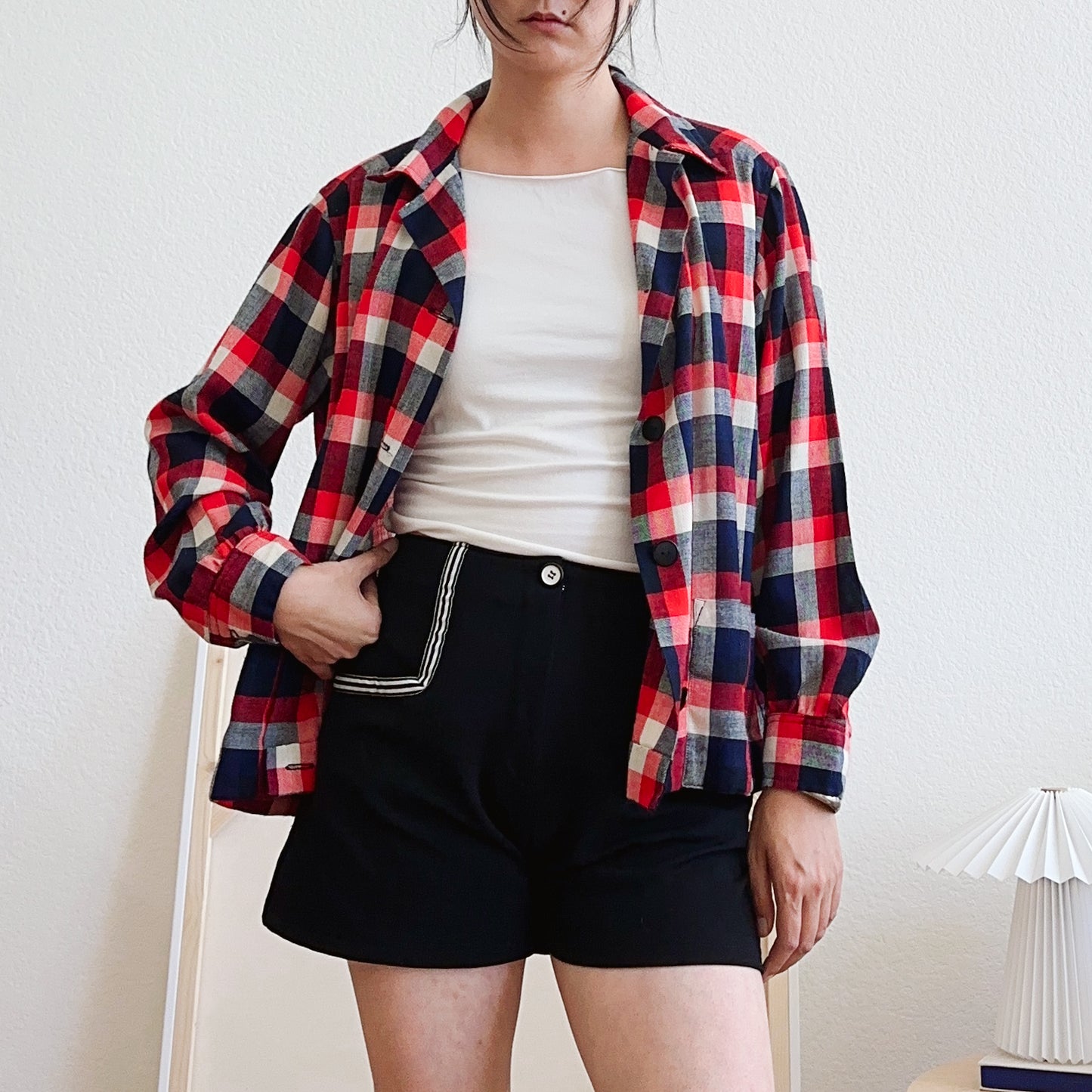 Handmade Red and Blue Plaid Shirt Jacket | M