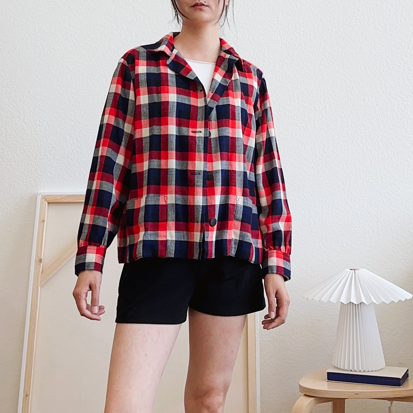 Handmade Red and Blue Plaid Shirt Jacket | M