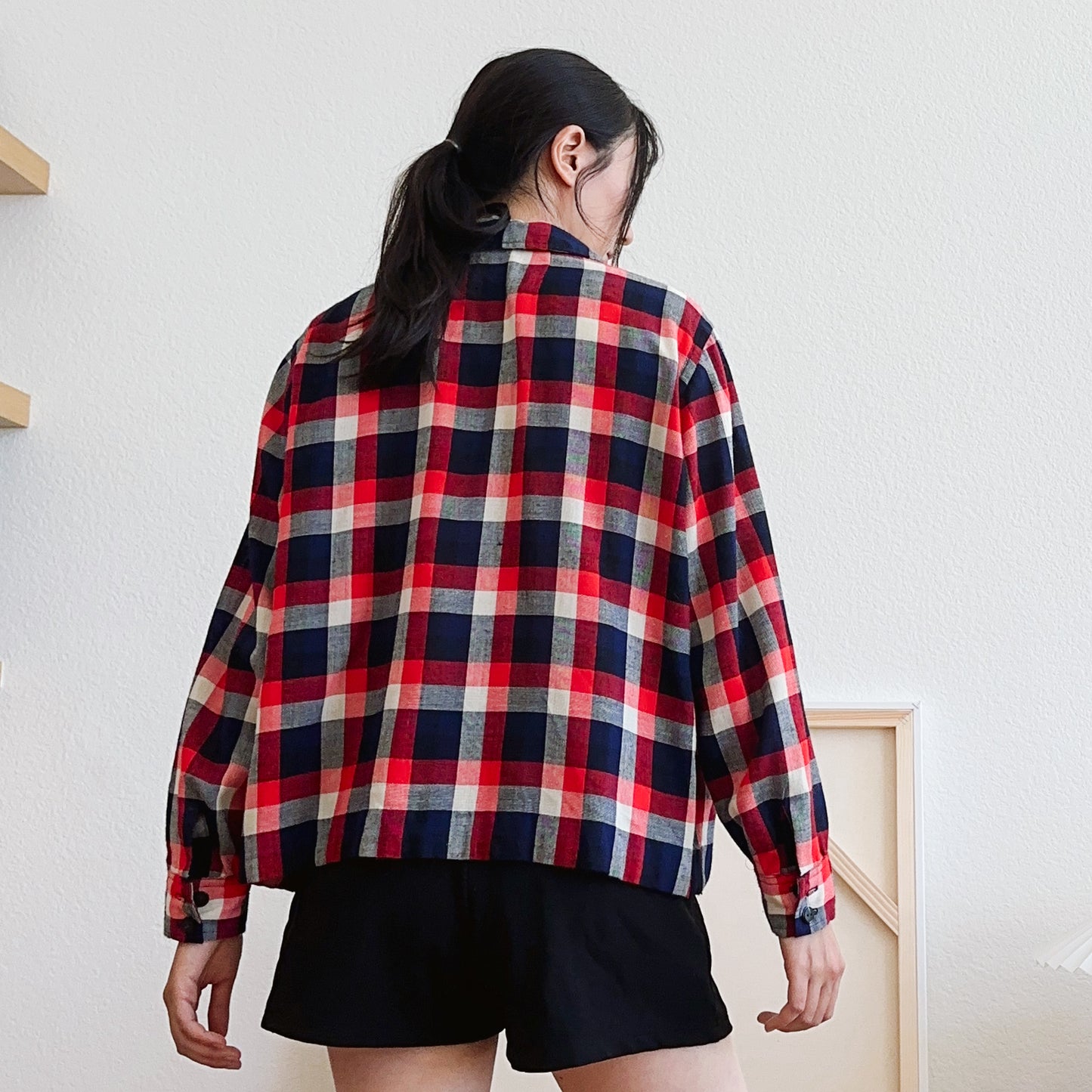 Handmade Red and Blue Plaid Shirt Jacket | M
