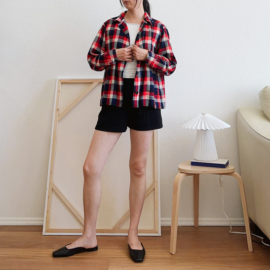 Handmade Red and Blue Plaid Shirt Jacket | M