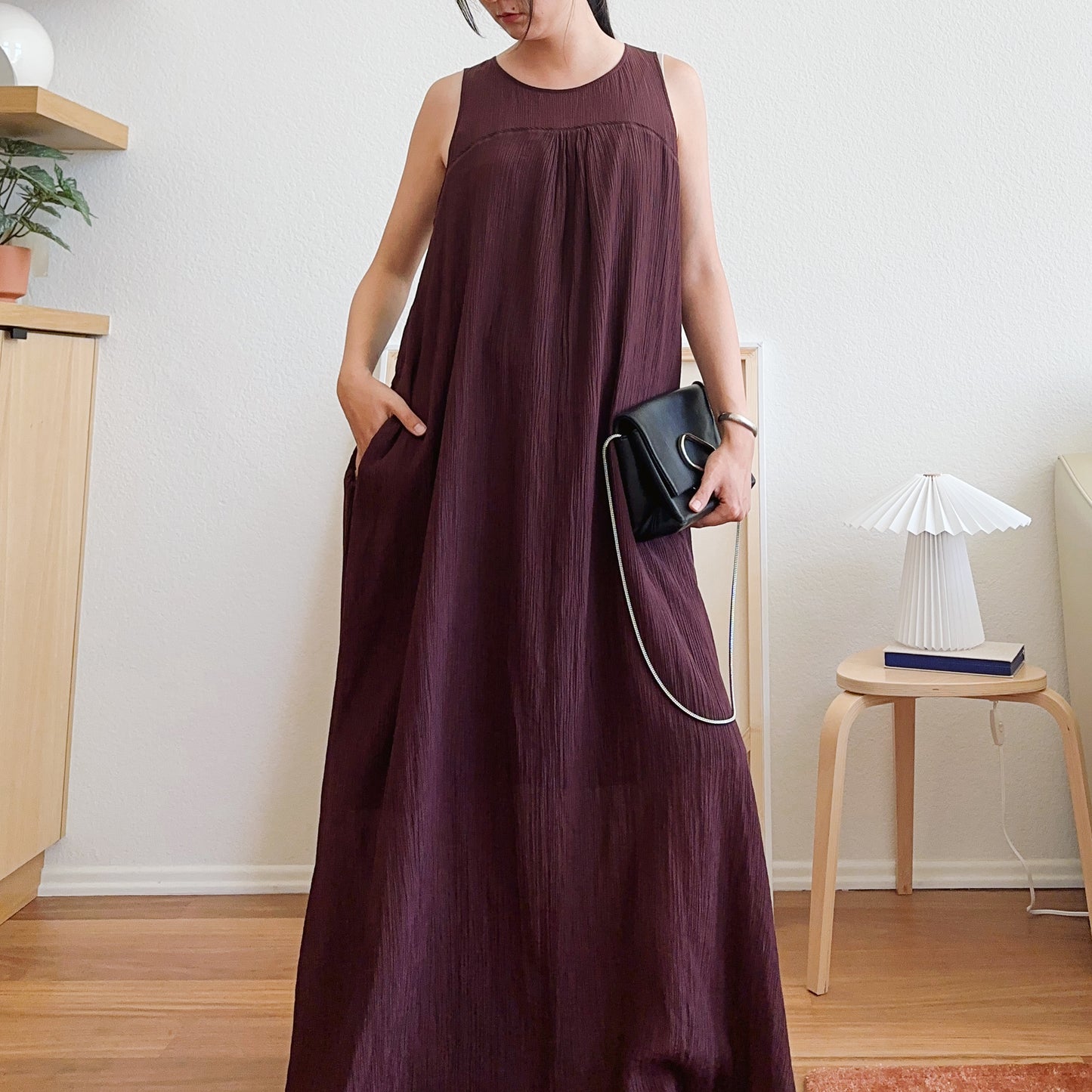 Madewell Plisse Brown Maxi Dress | L