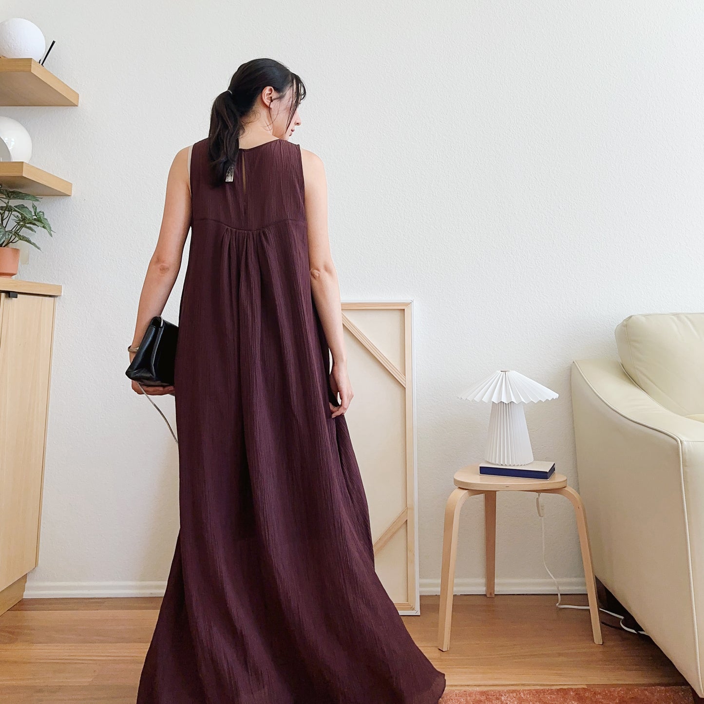 Madewell Plisse Brown Maxi Dress | L