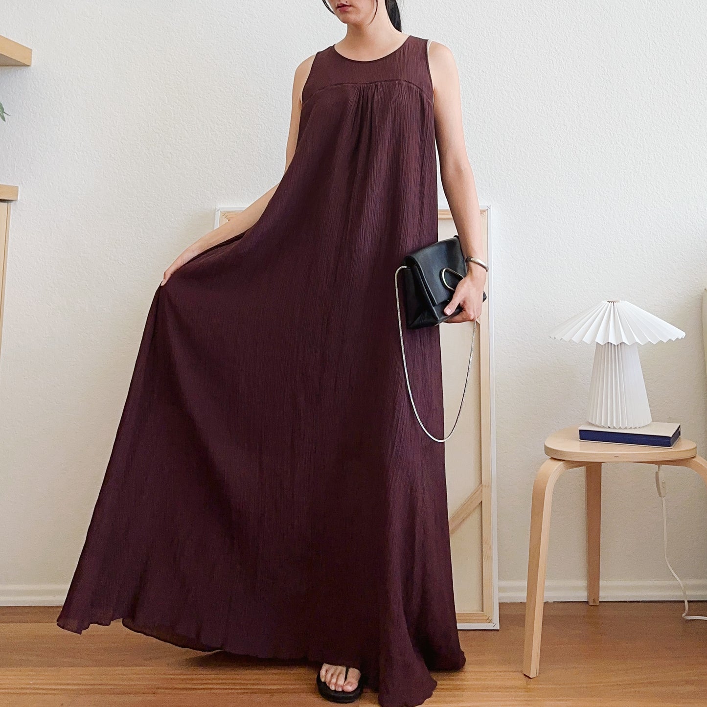 Madewell Plisse Brown Maxi Dress | L