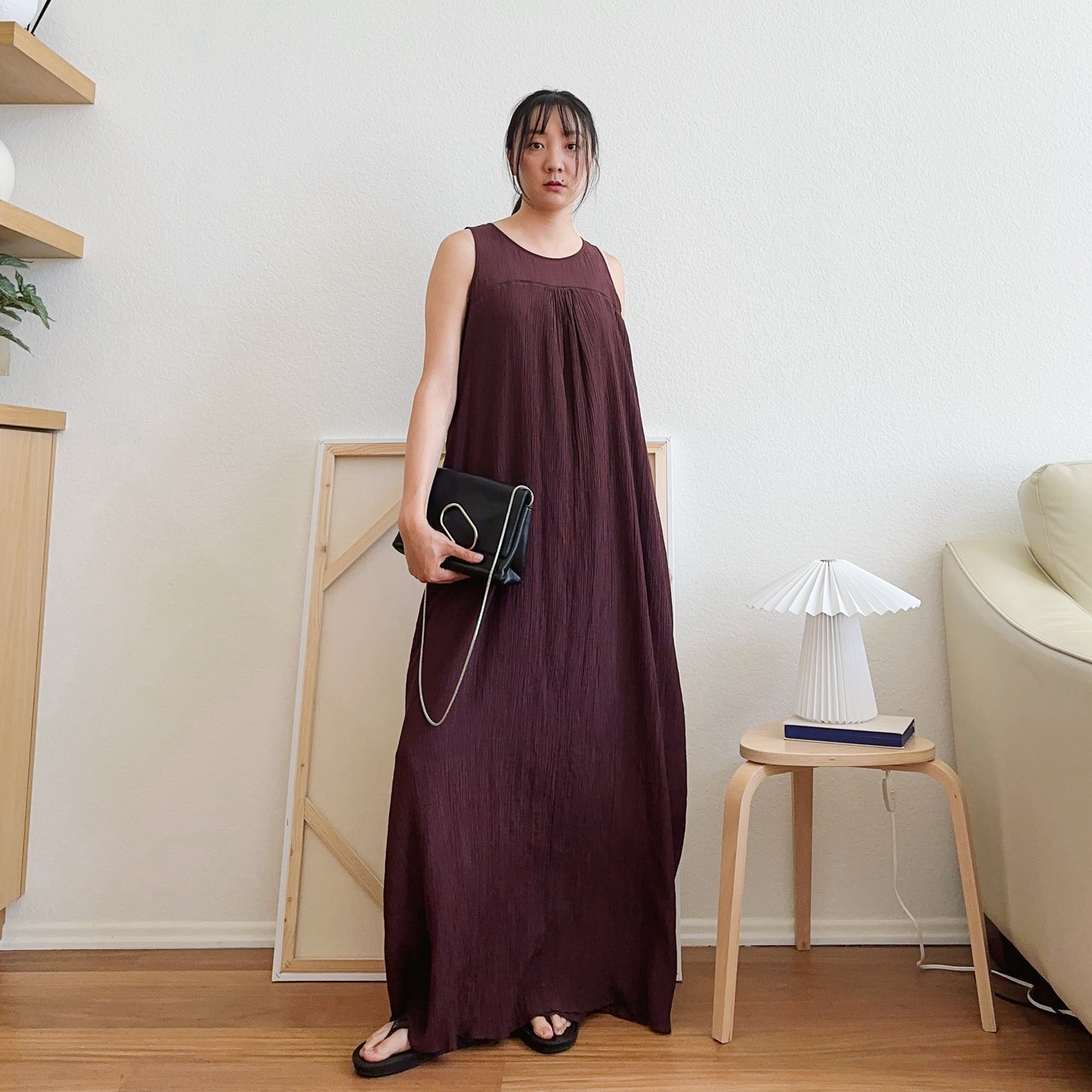 Madewell Plisse Brown Maxi Dress | L