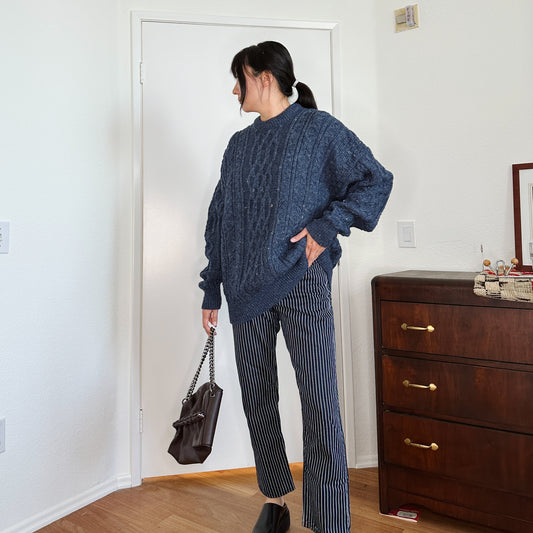 Men's 80's Blue Cable Knit Sweater | XL