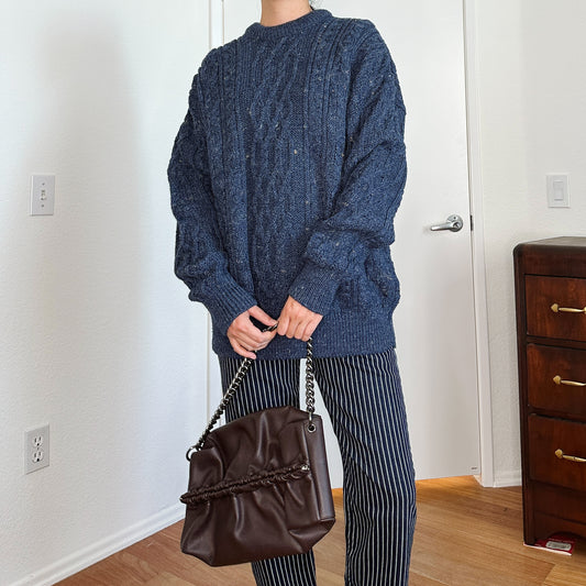 Men's 80's Blue Cable Knit Sweater | XL