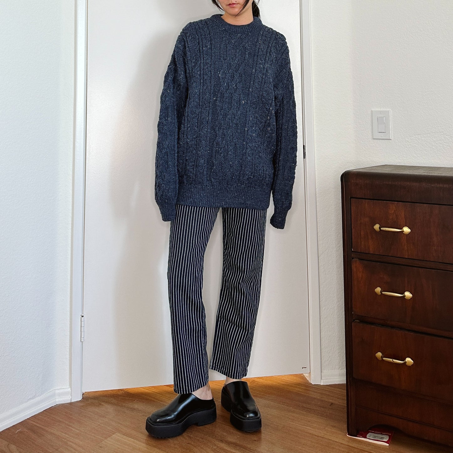 Men's 80's Blue Cable Knit Sweater | XL