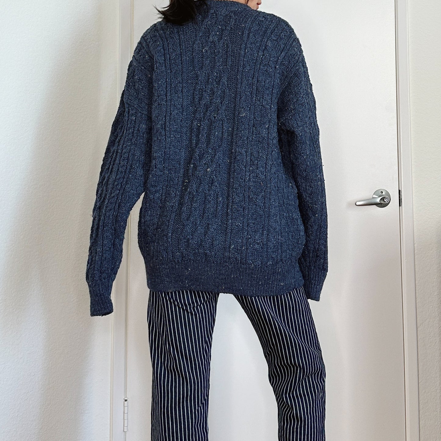 Men's 80's Blue Cable Knit Sweater | XL