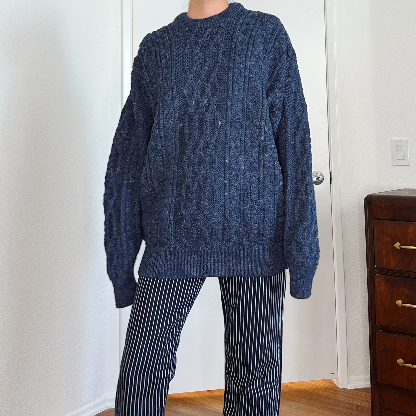 Men's 80's Blue Cable Knit Sweater | XL