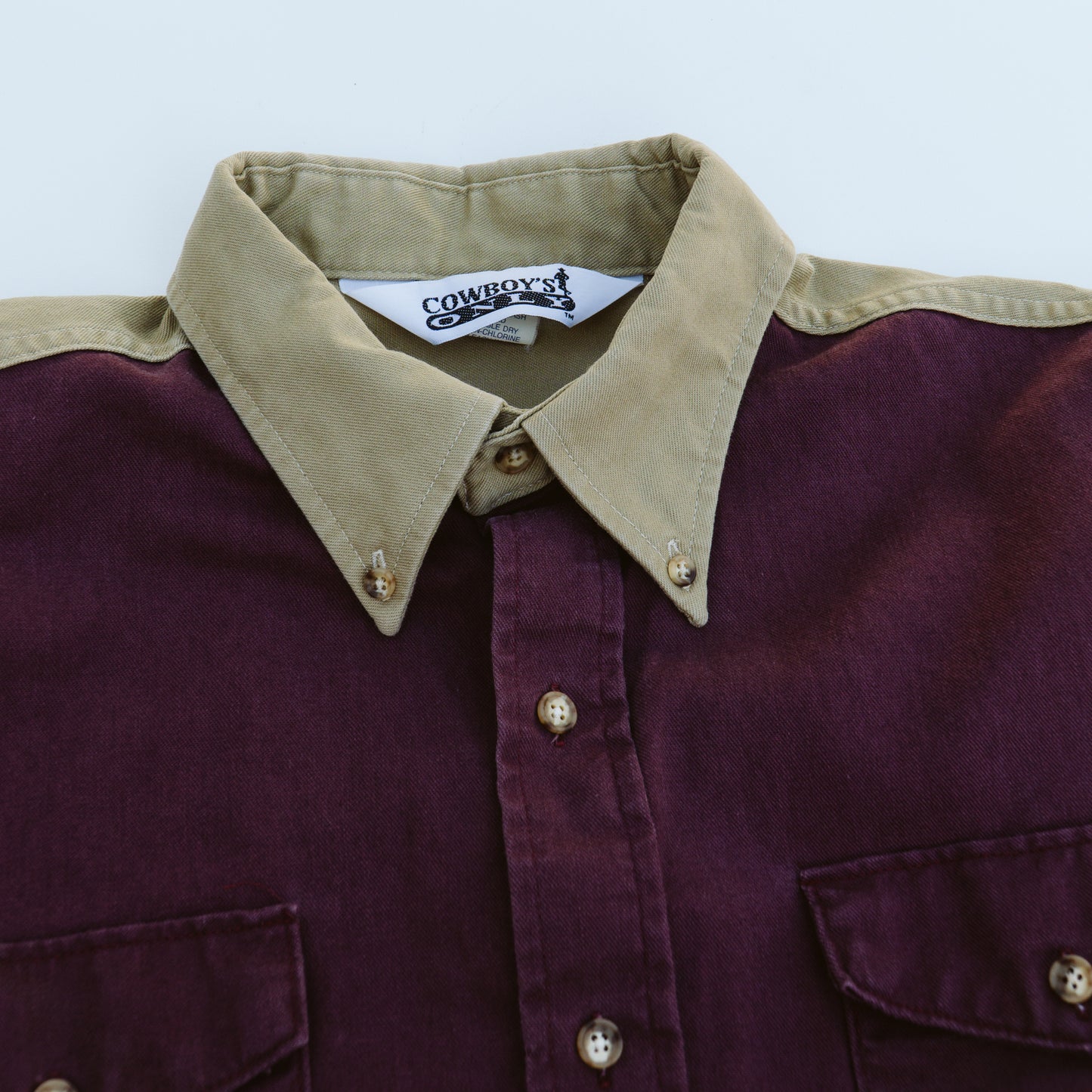 Men's 90's Tan and Burgundy Colorblock Shirt | L