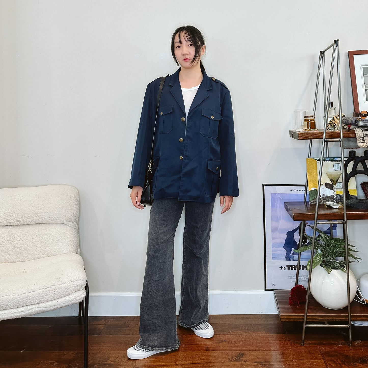 Men's 70's Military Navy Blue Blazer Jacket | L