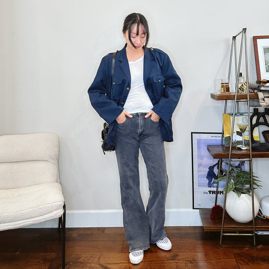 Men's 70's Military Navy Blue Blazer Jacket | L