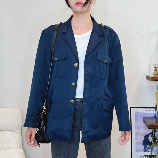 Men's 70's Military Navy Blue Blazer Jacket | L