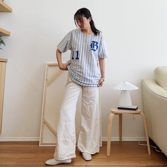 Men's Y2K Pinstripe Baseball Jersey Tee | L