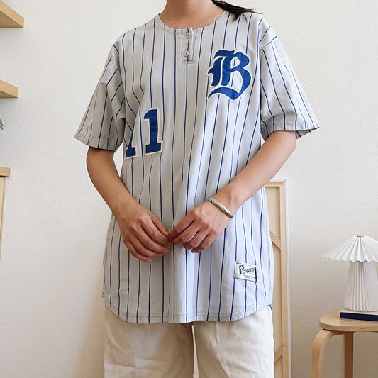 Men's Y2K Pinstripe Baseball Jersey Tee | L