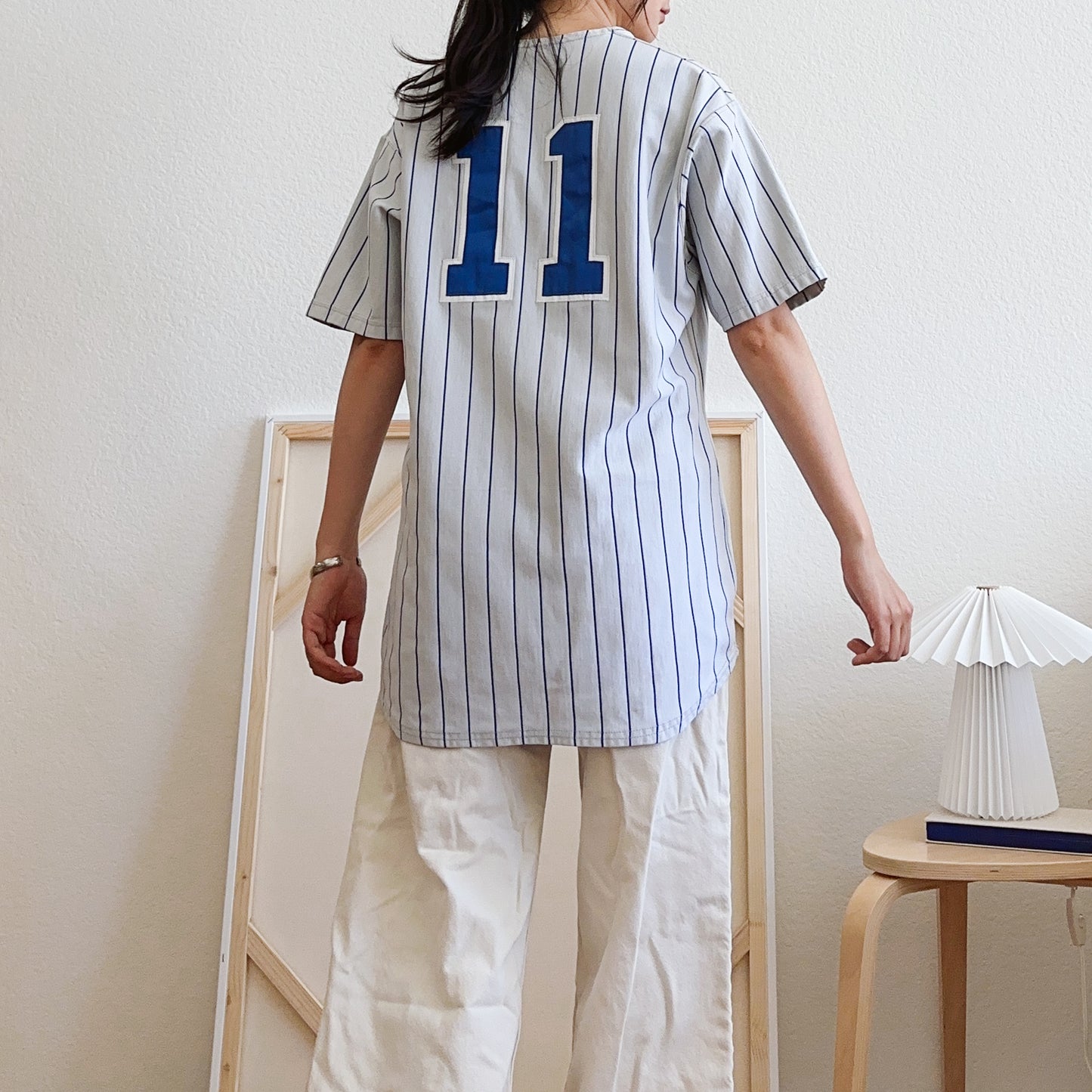 Men's Y2K Pinstripe Baseball Jersey Tee | L