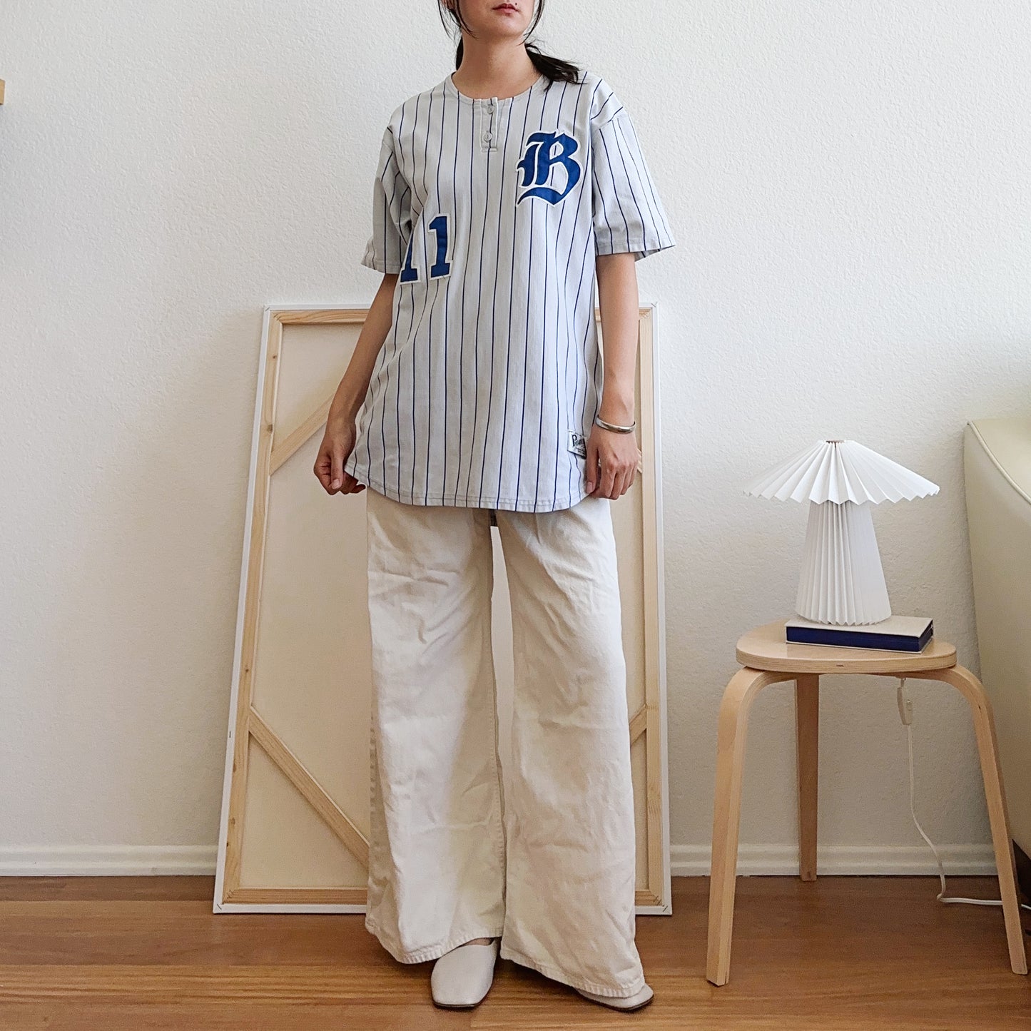 Men's Y2K Pinstripe Baseball Jersey Tee | L