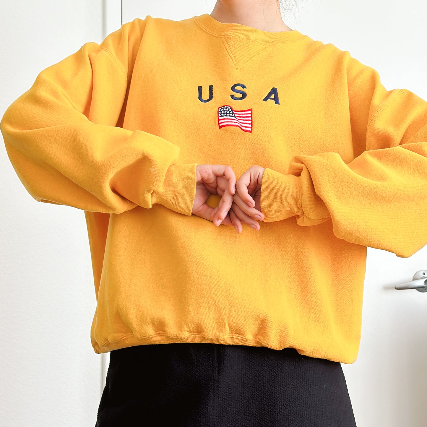 Men's Y2K Yellow USA Spellout Sweatshirt | XL