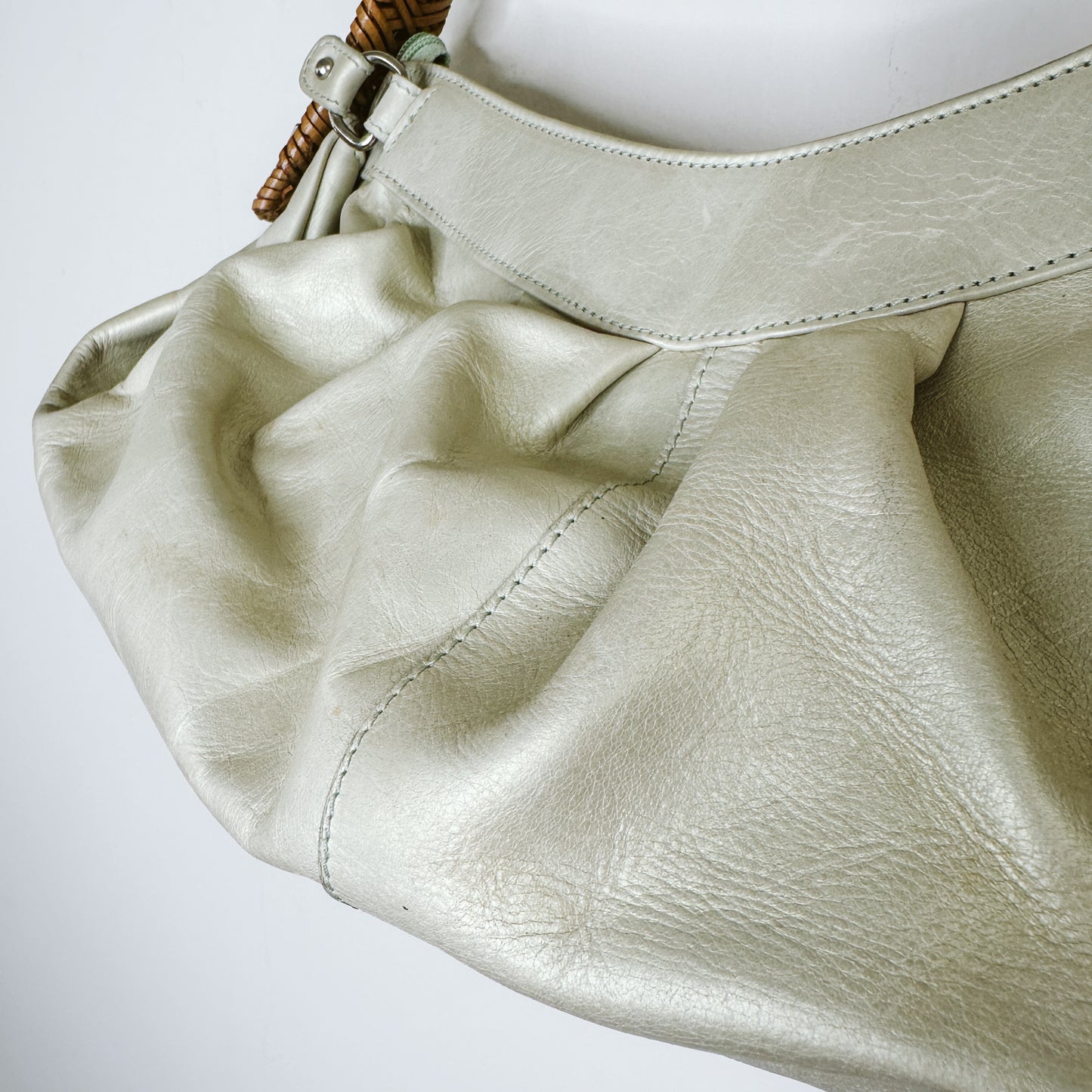 Paolo Masi Light Olive Woven Handle Bag