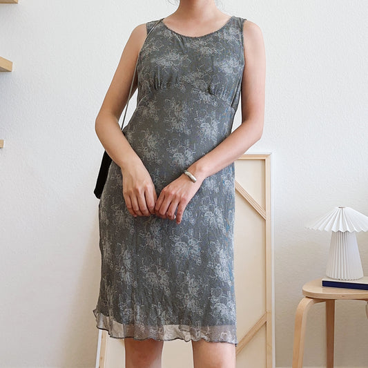 Silk Bias Cut Lace Print Midi Dress | 10