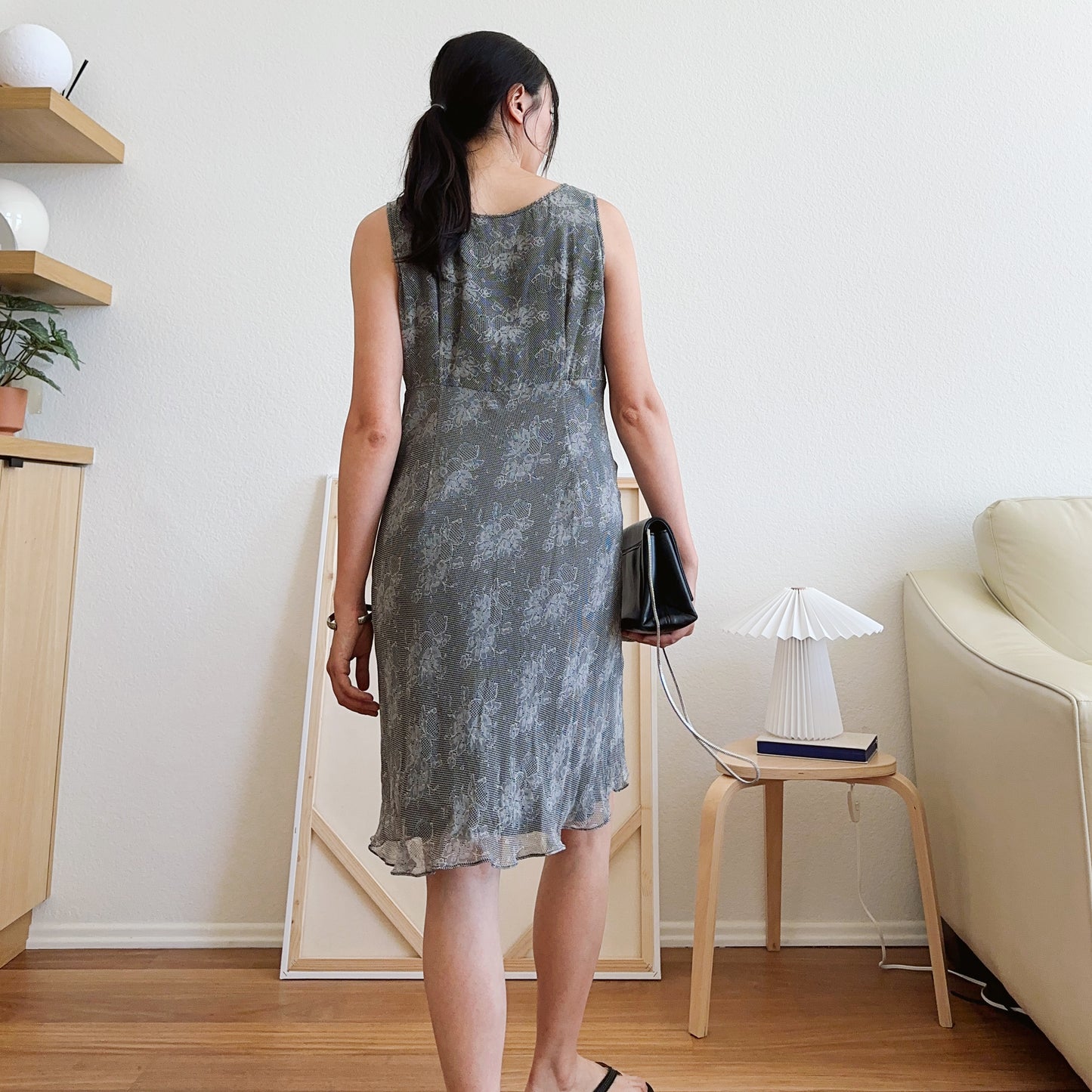 Silk Bias Cut Lace Print Midi Dress | 10