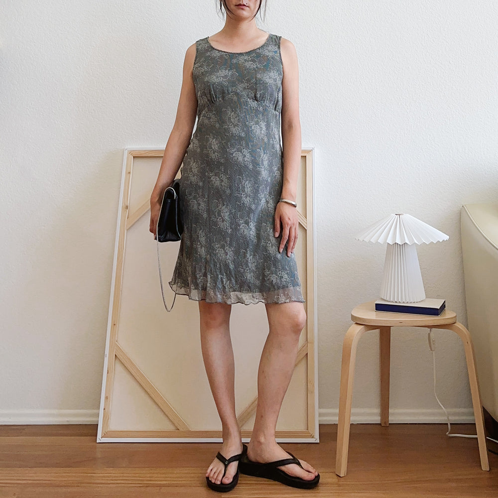 Silk Bias Cut Lace Print Midi Dress | 10