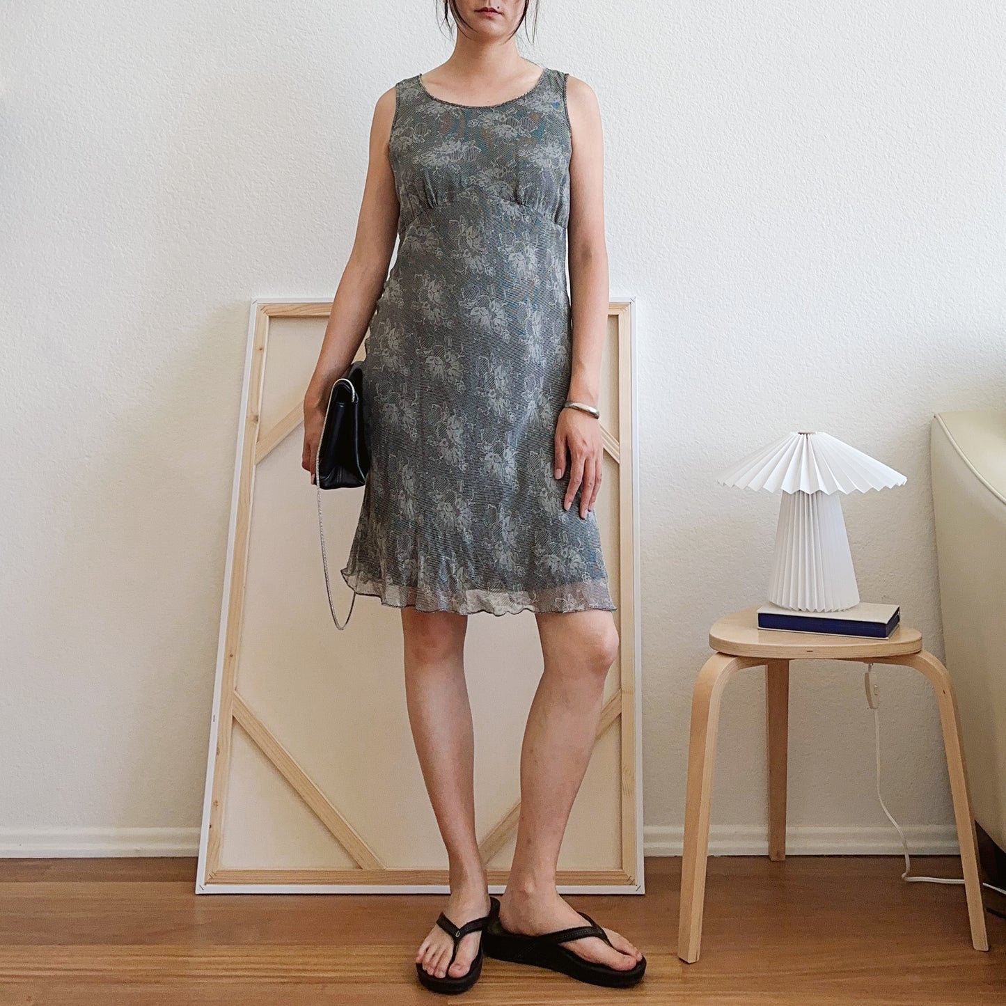 Silk Bias Cut Lace Print Midi Dress | 10